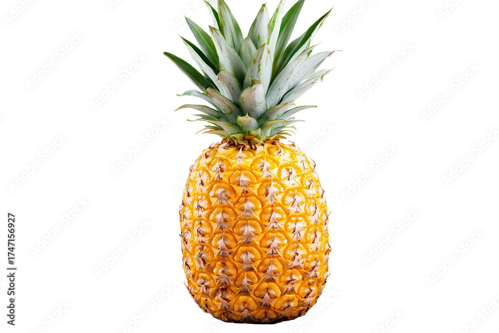 Fototapeta premium Fresh pineapple isolated on a transparent background showcases its vibrant color and unique texture, perfect for design or culinary presentations