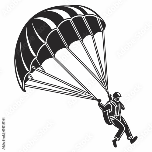 Black silhouette of a skydiver with parachute skydiving