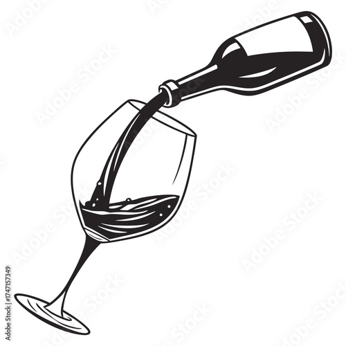 Black silhouette of wine bottle pouring into glass