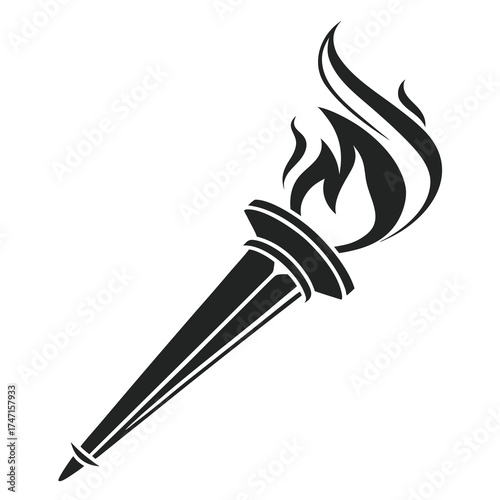 Black torch with stylized flames on white background