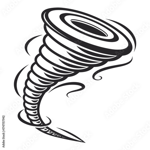 Black tornado spiral graphic on white background hurricane