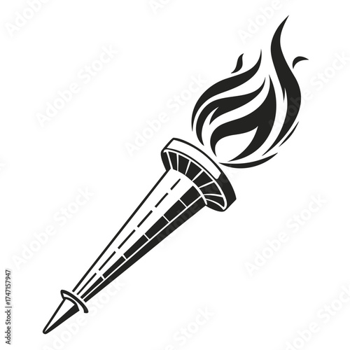 Black torch with stylized flames on white fire black and white