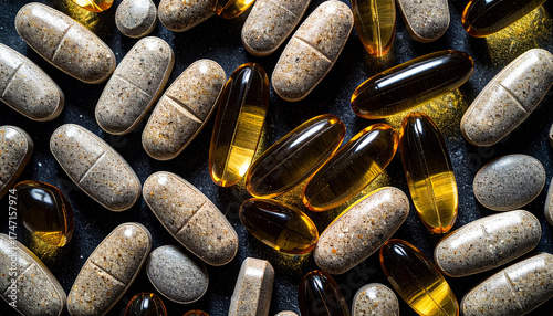 A background photo featuring dietary supplements and vitamin tablets, which are crucial for the immune system during the winter months.