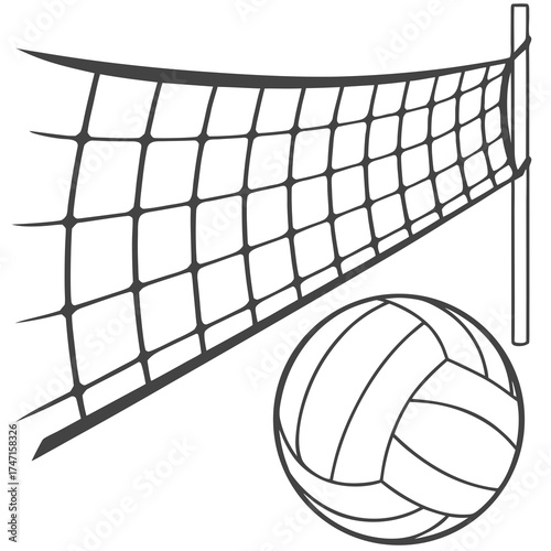 Black volleyball net and ball on white background sports 1