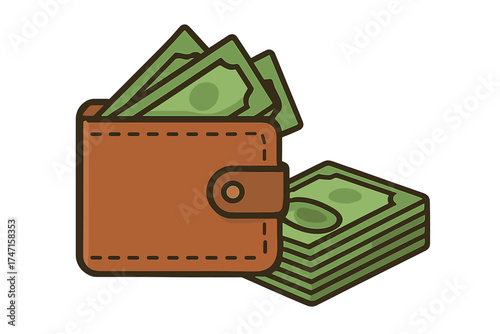 Wallet with money vector icon. Flat illustration of cash banknotes. Financial concept of wealth, savings, and income. Business payment, salary or profit in a leather purse.