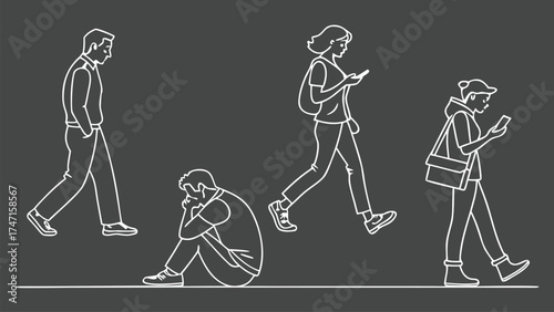 People in Different Poses Including Standing, Walking, Sitting, and Talking Outlined, Symbol for architecture and landscape drawing, Simple People line cad art