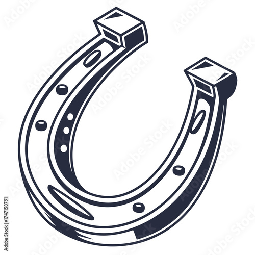 Dark blue horseshoe symbol on white background luck