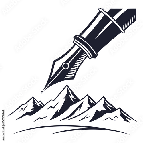 Fountain pen nib drawing mountain peaks writing