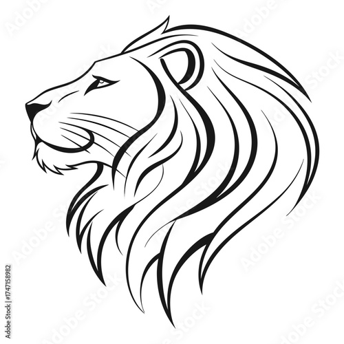 Monoline black lion head profile graphic black and white