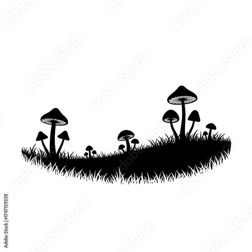 Vector art of silhouette of mushrooms and grass