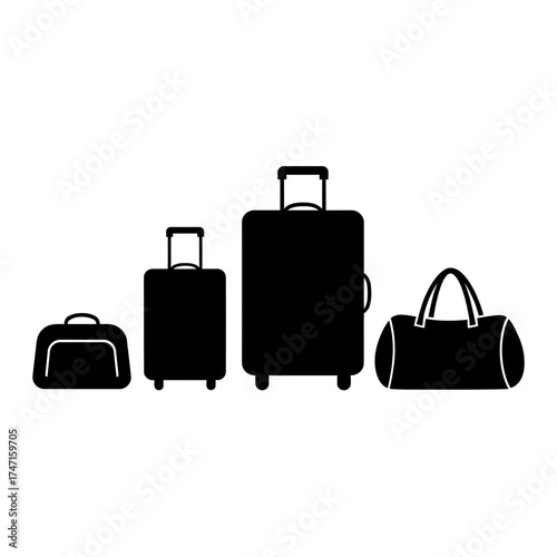 Vector art of collection of black luggage and travel bags