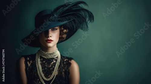 Vintage Style Fashion Portrait Flapper Dress Retro Glamour