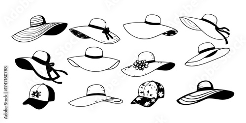 Vector set of summer women s hats
