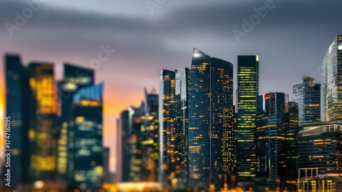 Wallpaper Mural Cityscape Lights: A captivating dusk scene reveals a city skyline shimmering with a constellation of lights, against the backdrop of a rich, evocative sky. Torontodigital.ca