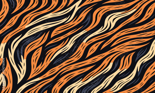 Tiger skin pattern illustration vectand with wild animal fur stripes and texture background, ideal fand fabric prints, wallpaper, tile surfaces, and creative projects.