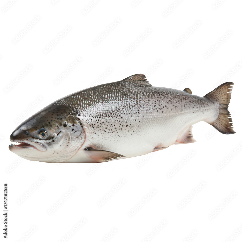 Naklejka premium Freshly caught salmon isolated on a transparent background, ready for cooking.