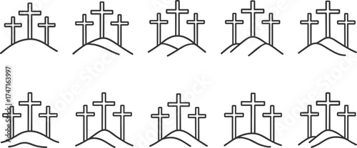 Cross symbol. Three crosses. Calvary. Vector.	