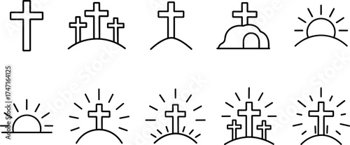 Cross symbol. Three crosses. Calvary. Vector.	