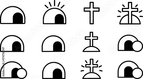Cross symbol. Three crosses. Calvary. Vector.	