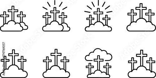 Cross symbol. Three crosses. Calvary. Vector.	