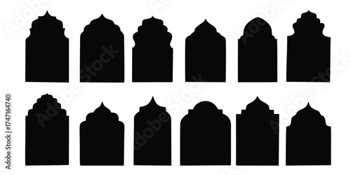islamic, arch, window, silhouette, architectural, design, element, ornament, decoration, pattern, shape, gothic, arabic, moroccan, traditional, building, facade, frame, doorway, entrance, graphic, vec