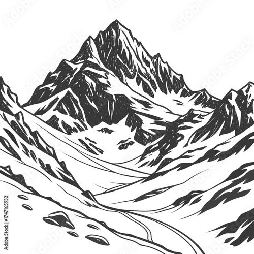 Black and white mountain range graphic peak summit