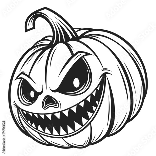 Black and white scary jack o lantern face pumpkin halloween