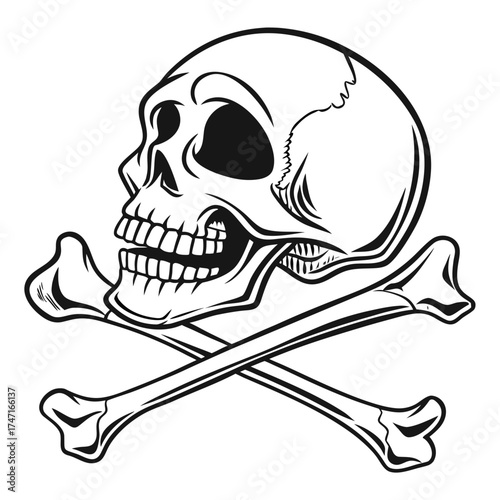 Black and white skull and crossbones graphic symbol