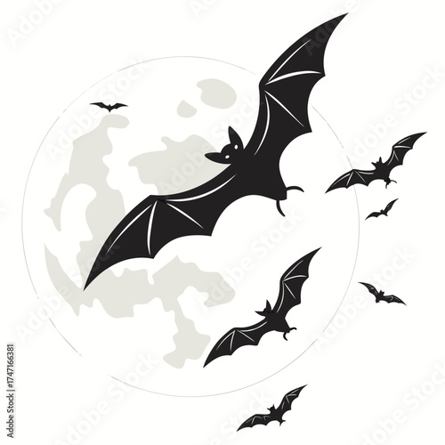 Black bats flying around a full moon vector