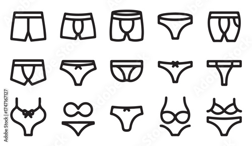 Black and white lingerie symbols – minimal vector set of intimate wear for clothing and boutique design projects