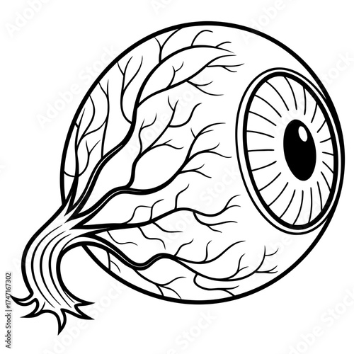 Black outline eyeball with vein pattern iris pupil