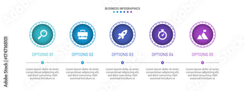 Progress bar featuring 5 arrow-shaped elements, symbolizing the five stages of business strategy and progression. Clean timeline infographic design template. Vector for mobile presentation.