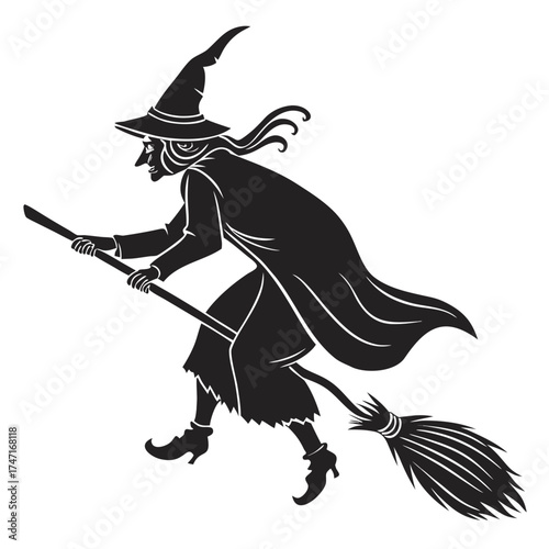 Black silhouette of a witch flying on a broomstick 6