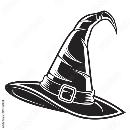 Black witch hat with pointy shape and curved brim witch hat icon