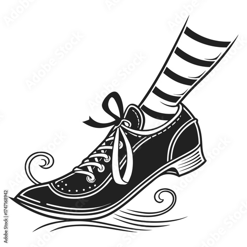 Black witch shoe with curled toe and striped sock black vector