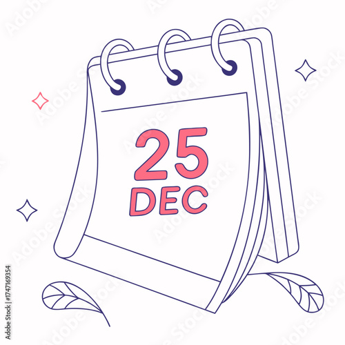 Calendar page with 25 December date and festive accents
