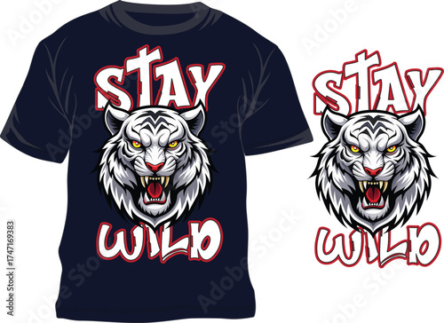 Stay Wild White Tiger T-Shirt Design – Bold Jungle Animal Graphic Illustration