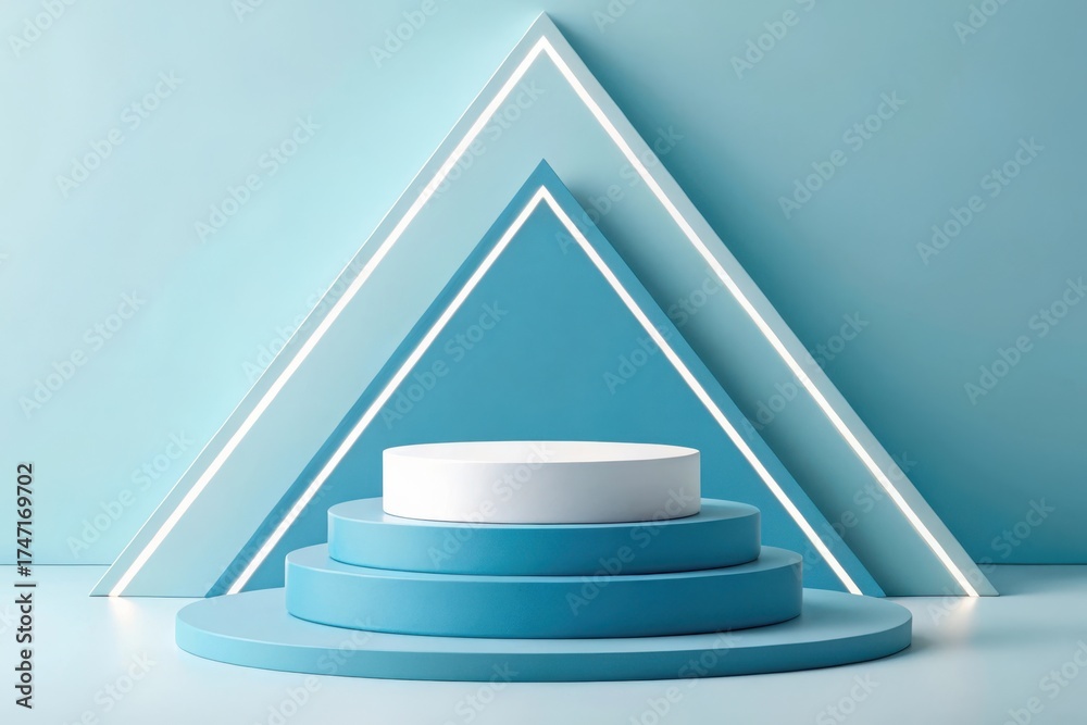 Obraz premium Modern geometric display pedestal with neon accents mockup