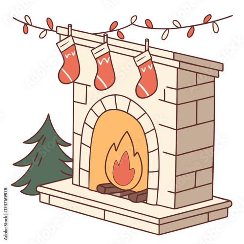 Christmas fireplace with stockings and tree holiday 1