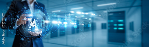 фотографія Businessman hand hold business integration, enterprise connectivity, system auto
