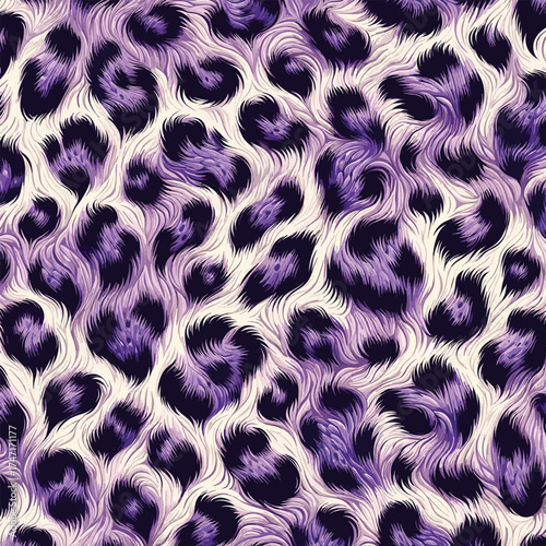 Stylish purple leopard texture background featuring wild animal fur pattern for modern fashion clothing, textile prints, interior decor, and digital artwork.