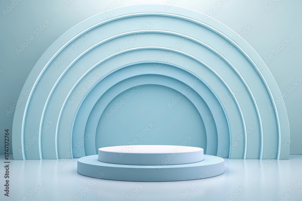 Obraz premium Modern archway stage with circular platforms mockup