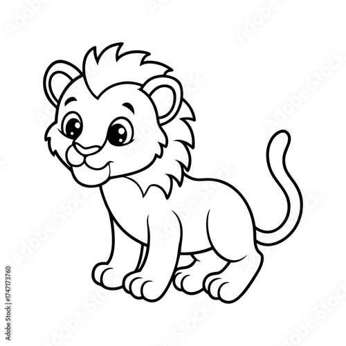 Baby Lion Adorable Coloring Page Vector Design