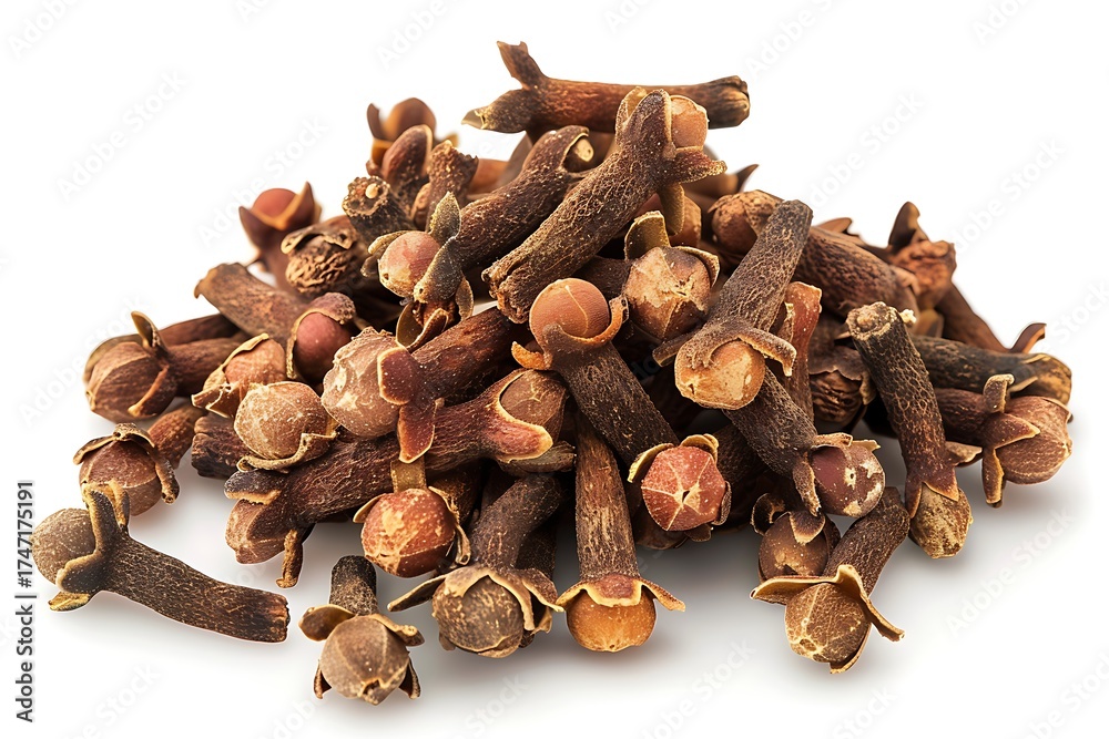 Fototapeta premium Abundant pile of dried whole cloves spice on white background
