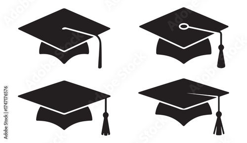 Academic success vector illustration – collection of mortarboards for graduation or achievement theme