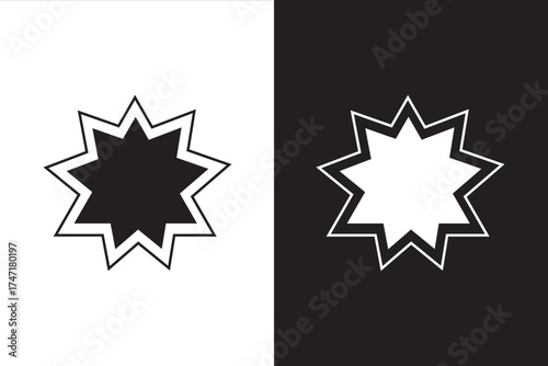 bahai glyph flat vector icon on black and white background