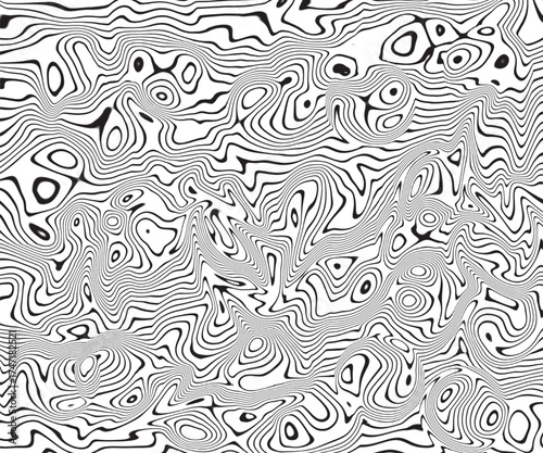Abstract Black and White Liquefied Wavy Topographic Map Pattern | Psychedelic Op Art Fluid Lines Background