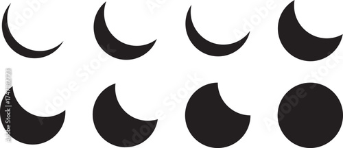 silhouette moon set of phases of lunar eclipse 