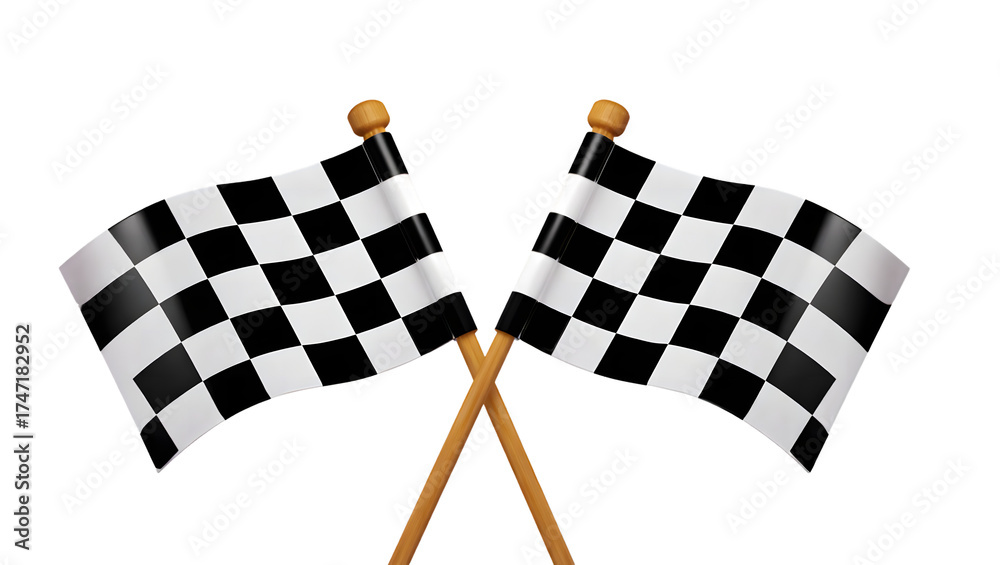 Fototapeta premium Two Crossed Checkered Flags on Sticks racing finish line