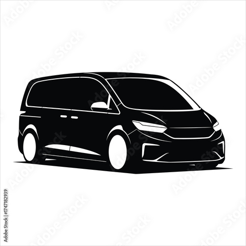 Black minivan illustration, showcasing its design